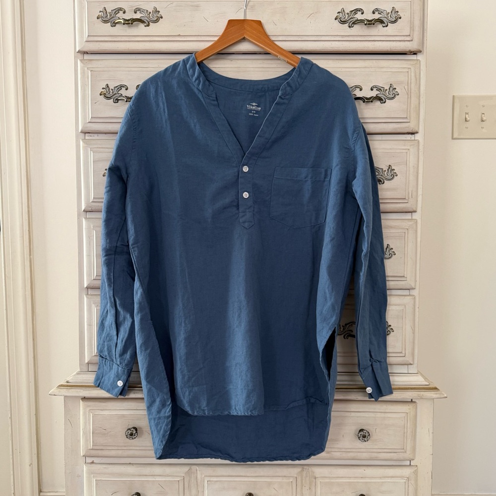 Vikolino Blue Linen Boho Top